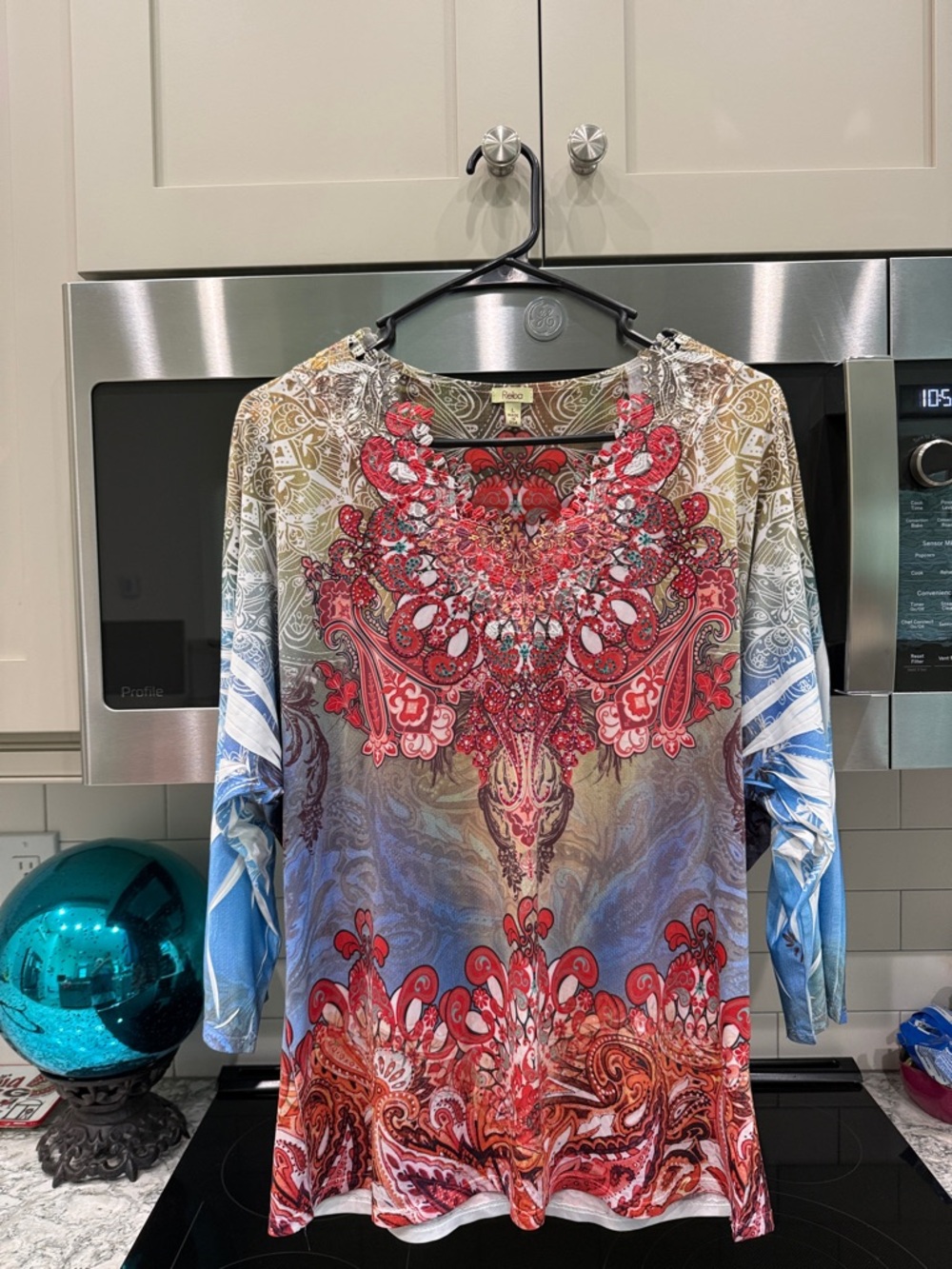 Reba Multicolor Paisley Tunic with Red and Blue Accents